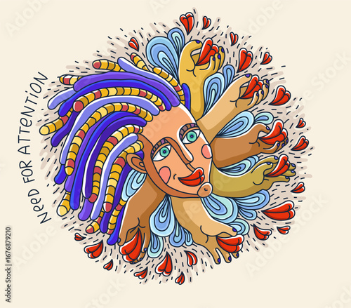 Abstract face vector art, illustration of face stylized artistic style, human abstraction art, surreal and bizarre portrait.