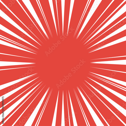 正方形の背景　中心があいた集中線　赤