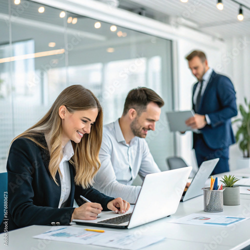 “Modern Office Teamwork and Collaboration – Business People with Laptops and Documents”