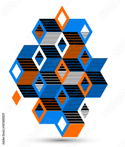 Abstract vector wallpaper with 3D isometric cubes blocks, geometric construction with blocks shapes and forms, cubic polygonal low poly theme.