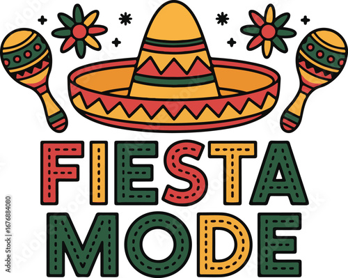 Fiesta mode graphic design for t shirts isolated on transparent background