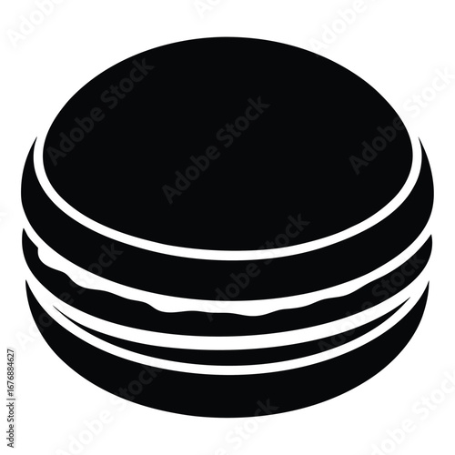 Simple black icon of a layered burger or sandwich, rounded shape and fillings