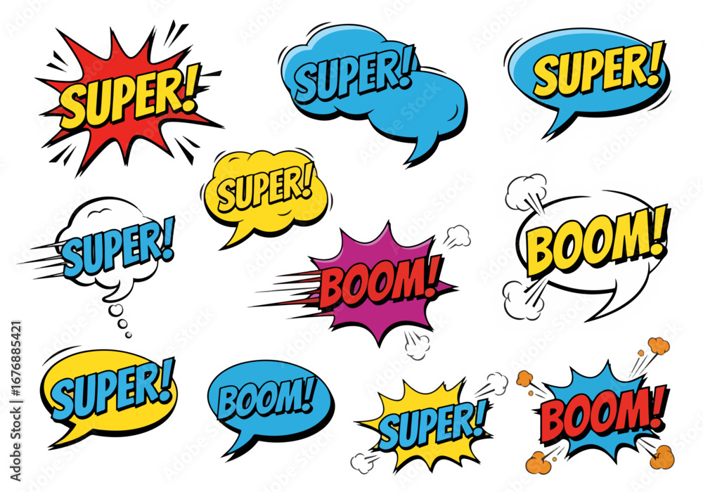 Obraz premium Sale Retro comic speech bubbles with different tags on transparency background. Vector illustration.