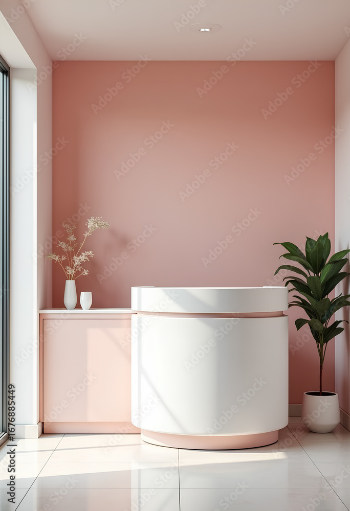 Fototapeta premium Beautiful open space welcome counter in light shades