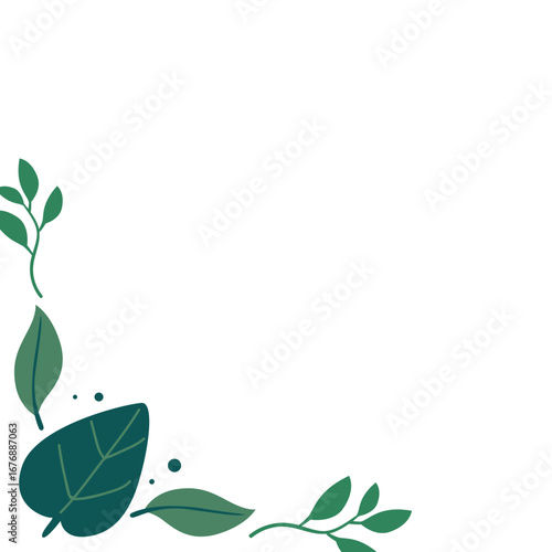 Stylish botanical corner leaf design with layered foliage, ideal for backgrounds, eco templates, decorative posters, and nature themes.
