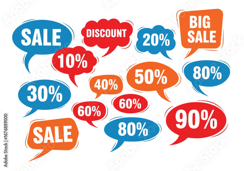 Set of flat speech bubble shaped banners, price tags, stickers, badges. Vector illustration.Eps 10