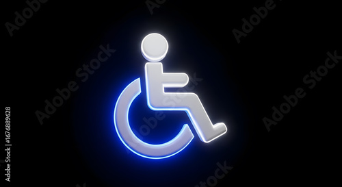 Glowing White Wheelchair Symbol on Black Background
