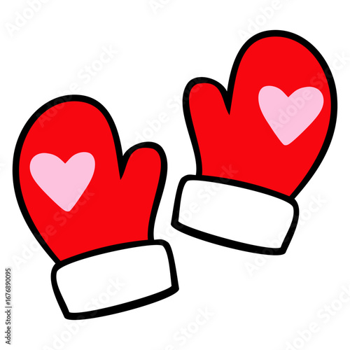 Tiempo de Navidad. Logo con silueta de manoplas de Santa Claus con corazones para su uso en tarjetas y felicitaciones