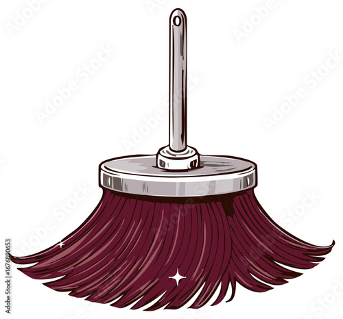 Cleaning brush with fine burgundy bristles and metal handle for polished surfaces