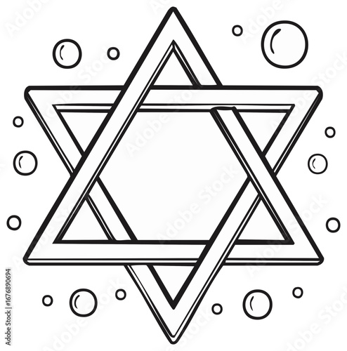 Black and White Star of David Symbol Outline with Decorative Circles