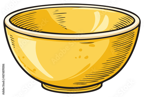 Vibrant Yellow Empty Serving Bowl Cartoon Illustration Kitchen Utensil Graphic