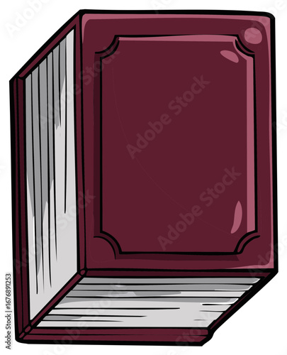 Open hardcover book illustration: burgundy cover, reading and learning concepts for education or publishing