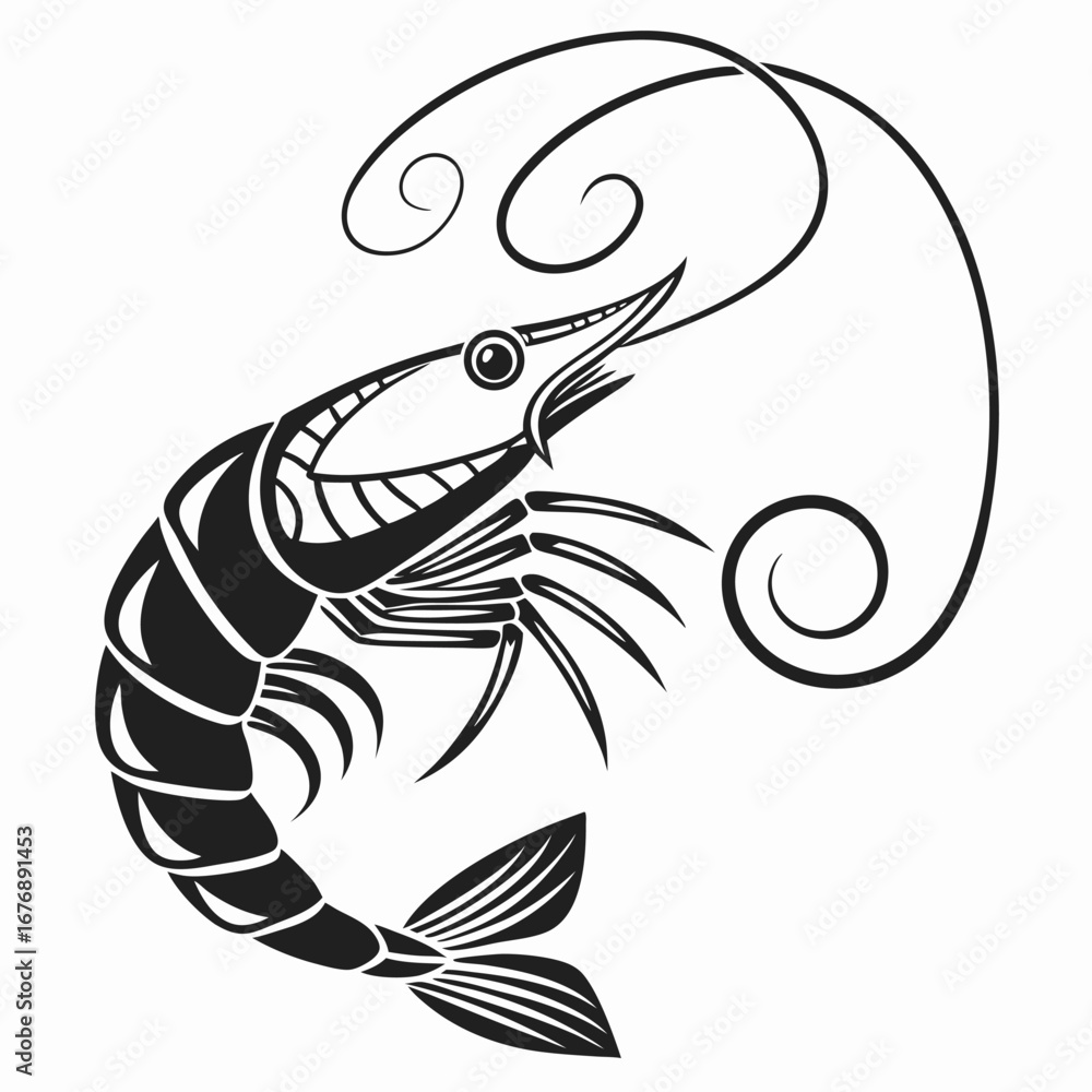 Fototapeta premium Shrimp Silhouette Vector Design