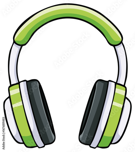 Vector illustration of modern green over-ear audio headphones