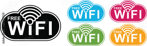 Set a modern free WIFI sign icon symbol design. Minimalist wireless hotspot area logo vector illustration