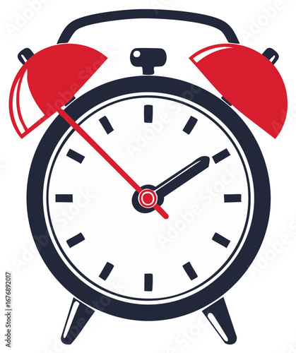 Minimalist Alarm Clock Vector Illustration with Red Accents and Classic Design