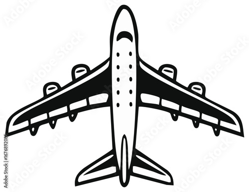 Overhead view of a modern commercial jet airplane vector illustration