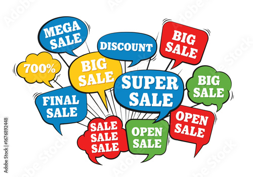 Vector sale stickers, Set of colorful sale labels, Sale speech bubbles, Set of Comic Speech Bubble discount labels