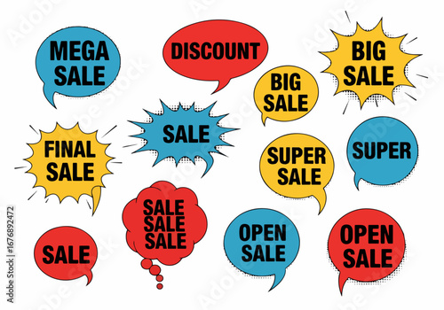Vector sale stickers, Set of colorful sale labels, Sale speech bubbles, Set of Comic Speech Bubble discount labels