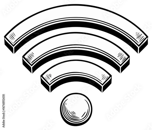 Vintage woodcut style WiFi symbol depicting wireless internet connection and digital communication