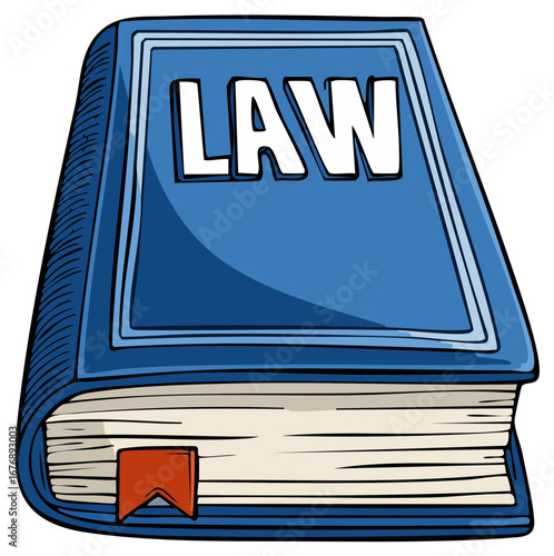Stylized book of law illustration with bookmark, legal concepts and justice