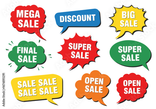 set of colorful sale stickers