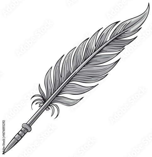 Antique Feather Quill Pen Illustration for Calligraphy or Writing, Isolated