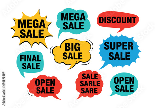 Set of colorful sale labels