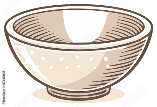Graphic depiction of a round bowl with a pattern of dots and sketched lines
