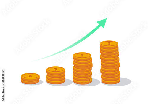 stack of coins growth with upward arrow png transparent business, sharemarket, financial