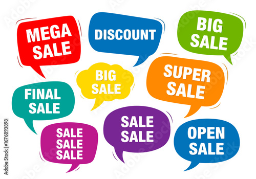 Set of sale labels. Hand drawn vector illustration labels for shopping, e-commerce, product promotion, social media stickers, marketing.