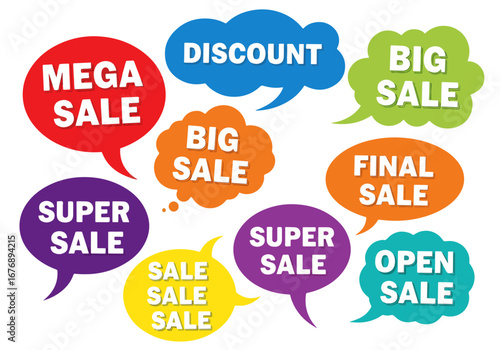 Set of flat speech bubble shaped banners, price tags, stickers, badges. Vector illustration.Eps 10