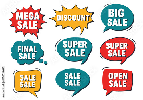 Set of Comic Speech Bubble discount labels
