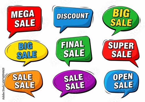 Set of sale stickers, Set of speech bubbles, Set of colorful sale labels, Set of Comics sale labels