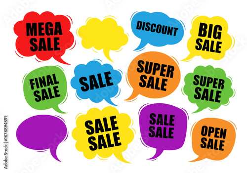 Empty explosions comical sale speech bubbles and thinking sign symbols. Vector illustration.