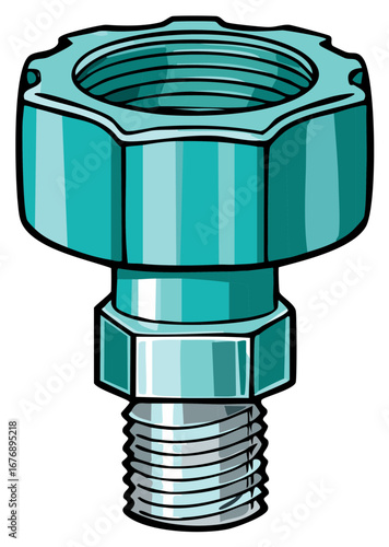 Teal and Silver Pipe Fitting Connector Plumbing Component Illustration
