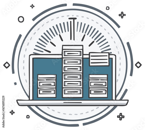 Laptop presenting data visualization with ascending bar charts showing growth illustration for finance and business