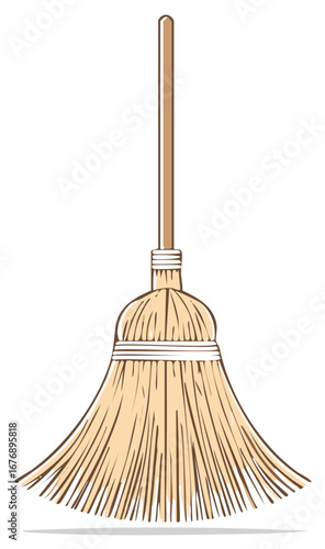Classic Straw Broom Illustration for Spring Cleaning Chore and Dusting Tasks