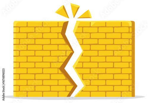 Illustration of a fractured brick wall showing damage or concept of breaking.