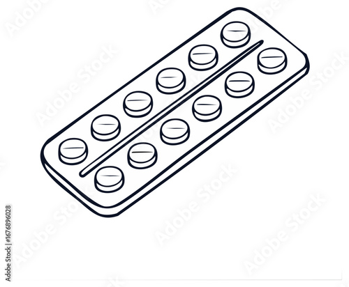 Package of round pills in blister pack medical dosage health care treatment capsule illustration