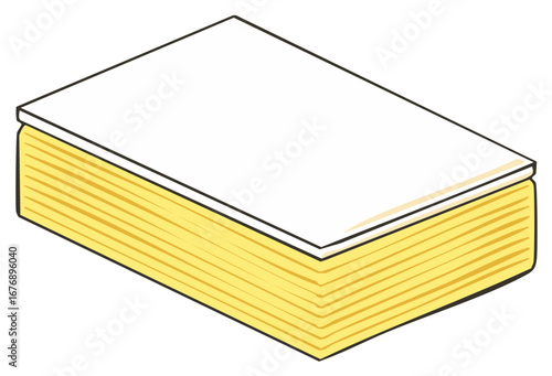 Isometric stack of paper with blank white cover layered yellow pages simple drawing
