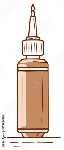 Brown applicator squeeze bottle with a long nozzle for dye or glue cartoon illustration