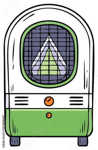 Retro Green Air Cooler Cartoon Illustration Isolated Appliance Design