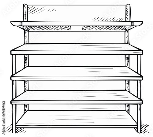 Hand Drawn Illustration of Empty Shelves for Product Display in Retail Stores