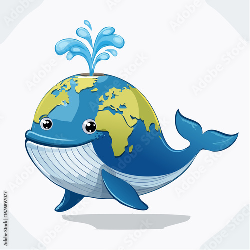 Creative conceptual illustration of planet Earth as a happy, smiling whale, symbolizing global ecology, marine conservation, and environmental awareness