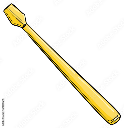 Golden yellow swizzle stick or coffee stirrer in a bold cartoon illustration style