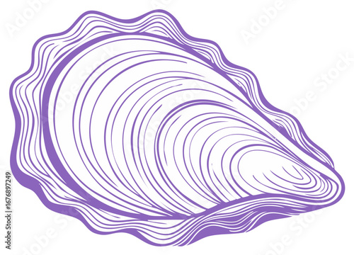 Violet Oyster Shell Illustration on White Background, Single Bivalve
