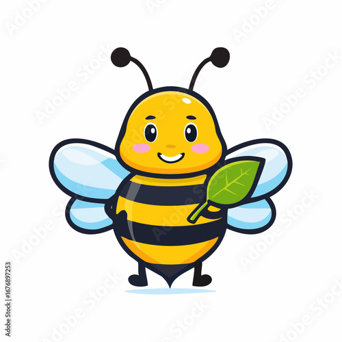 Cute Cartoon Bee with Leaf for Ecology and Environmental Awareness