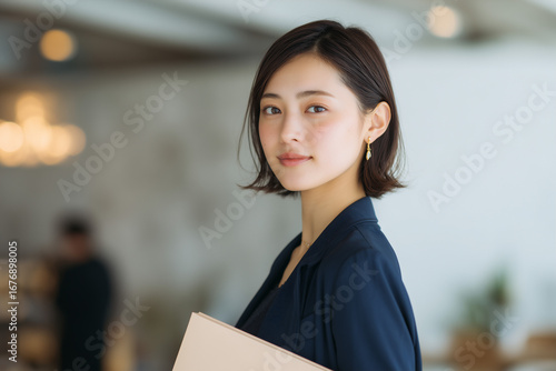 キャリアアップしてオフィスで働く転職女性