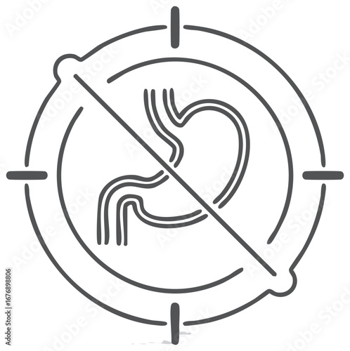 Stomach Icon with Crosshairs Symbolizing Health Target or Restriction